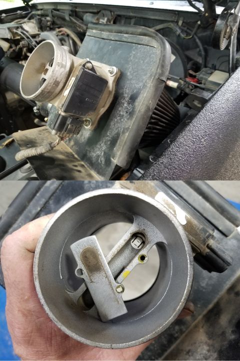 1996 Ford Bronco - As I suspected, the MAF is filthy - possibly due to excess air filter oil & a leak on the filter. When properly oiled & installed, a K&N fi…