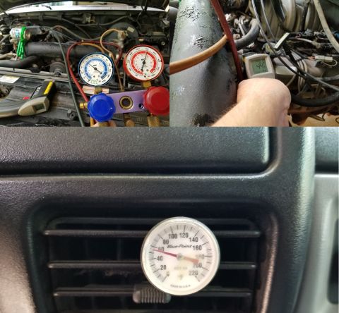 1996 Ford Bronco - No leaks were apparent the next day, so it now has 3 cans of refrigerant. The pressures and suction temperature are OK, but the dash temper…