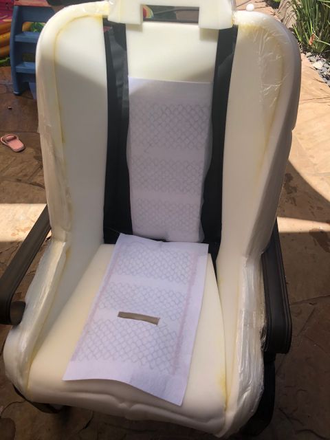 1992 Jeep Wrangler - Car seat foam with a heating element pad laid on the cushion, ready for upholstery.
