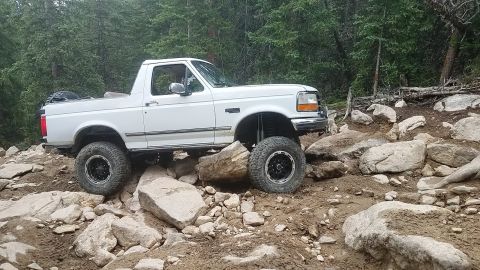 1995 Ford Bronco - This 1995 Ford Bronco is shown tackling a challenging off-road course.