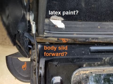 1996 Ford Bronco - The bend in the plastic rear bumper filler, and the gap between the bumper & quarter panel, suggest that the body has slid forward on the f…
