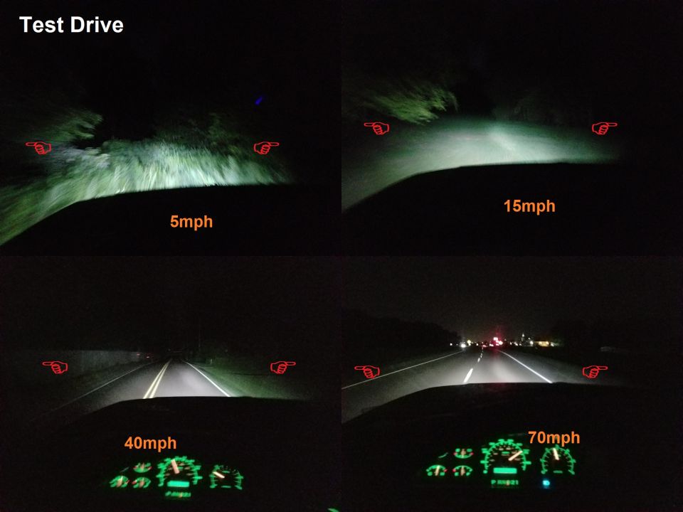 Two things were immediately apparent on the first drive:
1) the Y-pipe/cat is bouncing on the crossmember; and
2) the headlights are terrible. There's no peripheral light, so it's hard to find driveways, and the sensation of tunnel vision is hard to avoid.