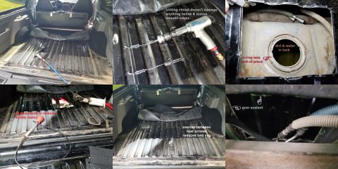 1996 Ford Bronco - After checking the relay, inertia switch, & connectors (all good), I cut the fuel pump access hole. I scrubbed the tank plate while rinsing…