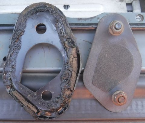 1992 Ford Bronco - Firewall covers differ by year, apparently. On the left, '96 M/T cover with master cylinder cutout. On the right, '92 plug. The '92 plug is…