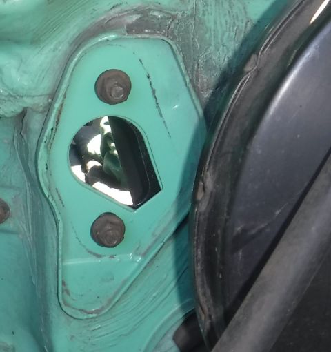 1992 Ford Bronco - '92 firewall...the '96 cover doesn't fit within the outer lip; you can see the '92 plug's outline right up against the lip. I didn't pay cl…