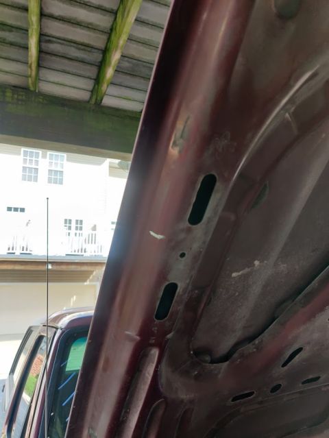 1996 Ford Bronco - 20200808 - Scraped paint off the hood because the battery post was too tall.