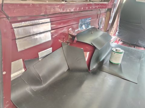 1996 Ford Bronco - 20200815 - Started cementing the MLV in the cargo area driver wheel well.