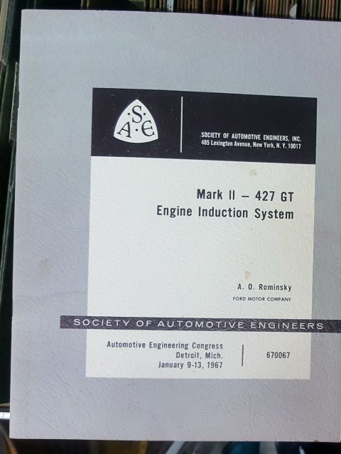 1973 Ford Mustang - This document details the Mark II - 427 GT Engine Induction System from the Society of Automotive Engineers.