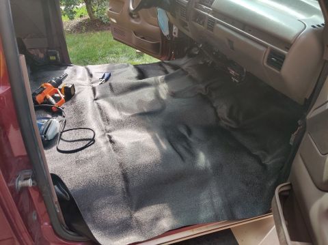 1996 Ford Bronco - 20200822 - The front flooring required a massive amount of trimming, refuses to let me get the creases and things out, and has contours bui…