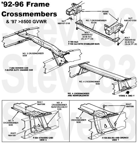 1983 Ford Bronco - '92-96 (& '97 >8500 GVWR) Frame Crossmembers
