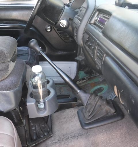 1992 Ford Bronco - Shifter installed, just enough jump seat clearance in 4th gear.