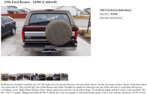 1996 Ford Bronco - 20140224 - Craigslist ad for the Bronco. Ended up paying $4k for it. Makes me the third owner.
