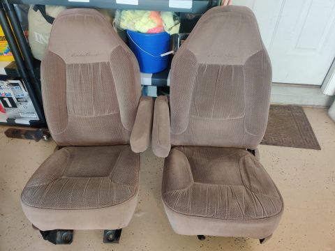1996 Ford Bronco - 20200901 - Cloth Eddie Bauer beige seats. Passenger seat is in perfect shape. Driver seat is a little flat, but in otherwise good condition.