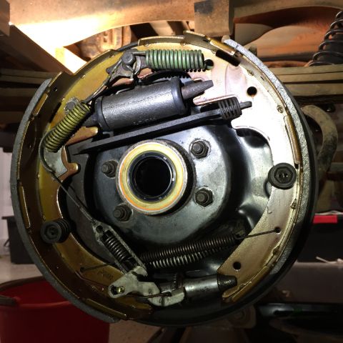1998 Ford Ranger - Close-up of a vehicle's drum brake assembly, showing internal components.