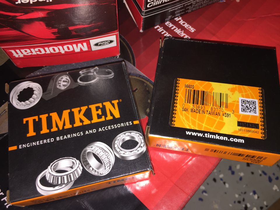 Timken bearings and accessories boxes with Ford logo visible on one