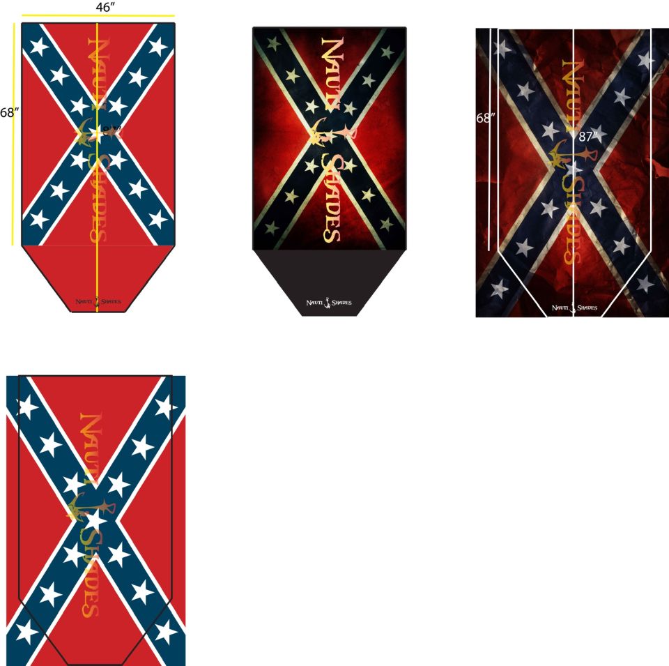 Confederate flag graphic with dimensions 46"x68" and text 'Naut Shades'