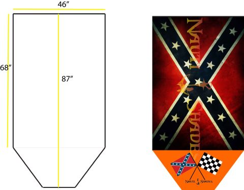 1992 Jeep Wrangler - Dimensioned cutting pattern for a fabric cover or tonneau with 46, 68 and 87 inch measurements next to a flag print.
