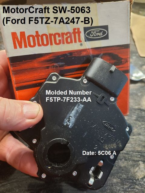 1997 Ford F-250 - This new (old stock) MotorCraft SW-5063 (Ford F5TZ-7A247-B) Manual Lever Position Switch (MLPS) is the original design for a '97 E4OD, with…