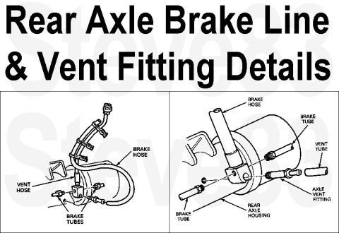 1983 Ford Bronco - Axle vent at brake hose Tee F2TA-2282-BD equivalent to F2TZ-2282-B, (w/clipped vent hose) F2UZ-2282-A, (w/o ABS clips) E8TZ-2282-B. Continu…