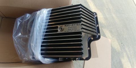 1996 Ford Bronco - MAG-HYTEC #4R100 oil pan, made in USA, with visible part and serial numbers.