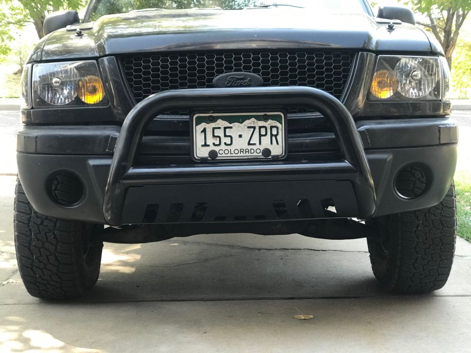Black Ford Explorer front view with bull bar and Colorado license plate