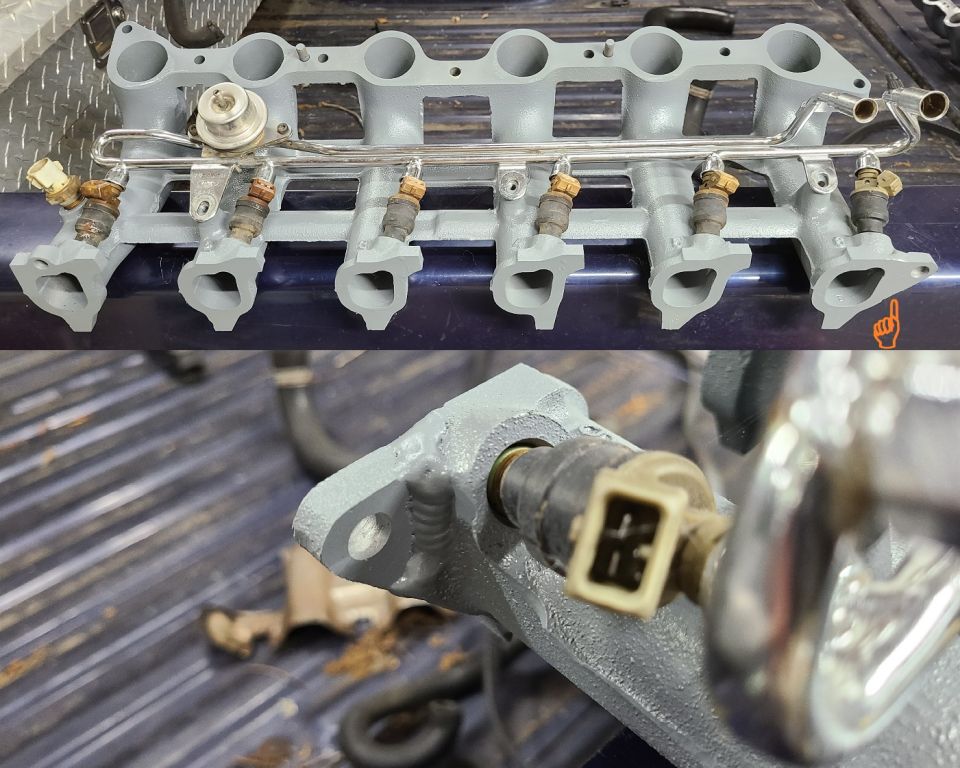 After washing & sandblasting, I had a machinist weld the tab back onto the intake, then plane it & the exhaust manifolds. Then I painted it inside & out.