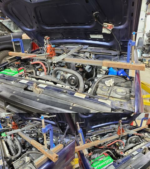 1995 Ford F-150 - I should have bought a commercial lift bar years ago, but this conglomeration of scrap metal, parts, tools, & chains did the job very well.…