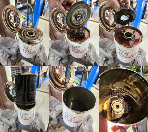 1995 Ford F-150 - After checking the block passages with shop air, the only thing left to restrict oil flow was the filter. Sure enough, it was utterly block…