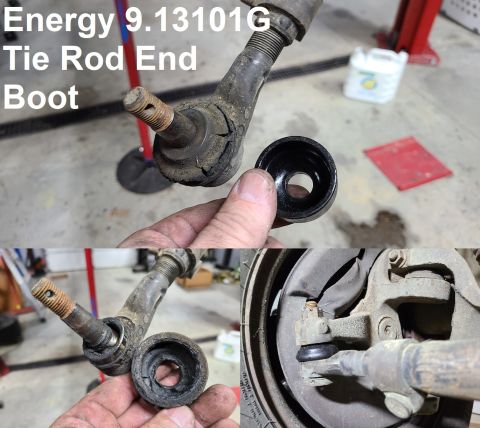 1995 Ford F-150 - The boots are shot, but the tie rod ends are still tight & smooth, so I swapped on some Energy 9.13101G polyurethane boots, and then grease…