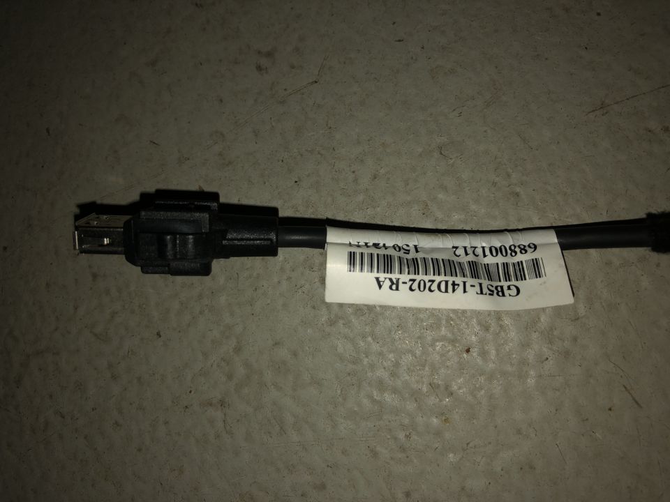 Black USB cable with a white label showing part number GB5T-14D202-RA