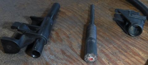 1992 Ford Bronco - Chopped up a stock cruise control assembly. In the middle, I cut it down to just the main barrel in hope of hollowing out enough space to s…