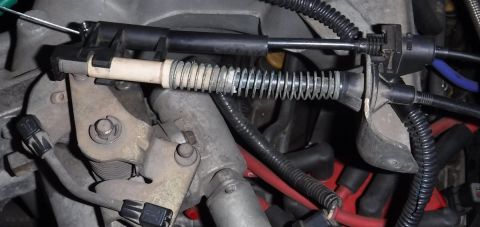 1992 Ford Bronco - Mounted up. Visible at top left is the Odyssey Knarps cable clamp (I used the barrel stop end of the 3050mm cable at the shifter end), with…