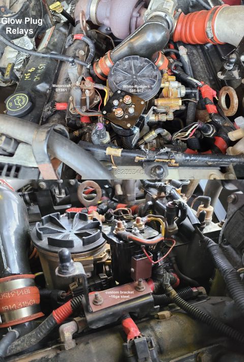 1997 Ford F-250 - Glow Plug Relays IF THE IMAGE IS TOO SMALL, click it. The symptom I noticed was that the voltage no longer dropped during the WTS light, or…