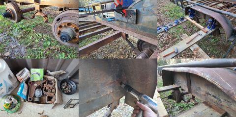 2004 Land Rover Land Rover - One wheel bearing dust cap is torn open, but there are solid replacements in the junk box. Most of the spare suspension parts appear to be…