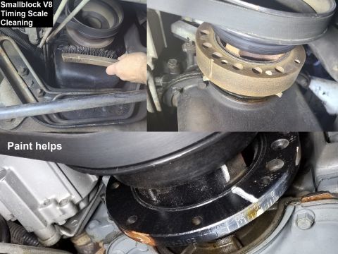 1983 Ford Bronco - Wire-brushing the harmonic balancer makes the timing scale easier to find. Painting the balancer (even just smearing some white paint over…