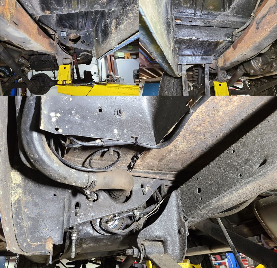 The underbody appears to have POR15, but the frame is bare. The tank is back in, but needs to be filled to check for leaks.
IF THE IMAGE IS TOO SMALL, click it.