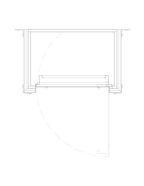 1965 Ford Mustang - Engineering line drawing showing the cross-section of an enclosure or cabinet with a dashed swing-arc path.