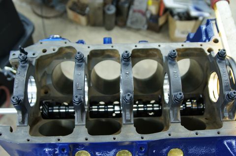1979 Ford Bronco - Finally getting back to our new 444 CI m engine for Tex. Checking cam bearing fit. Had to do a little adjusting with a bearing scraper.