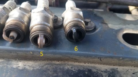 1985 Ford Bronco - Four spark plugs are shown, with two in focus and labeled with numbers 5 and 6.