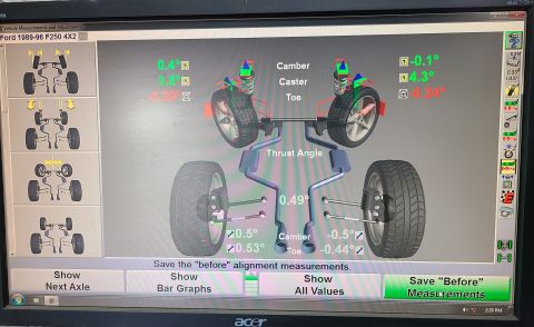 1993 Ford F-250 - After driving the new tires & upper BJ a few hundred miles to make sure there were no other obvious problems, I had the alignment checked.…
