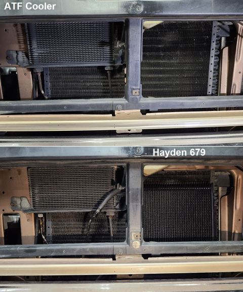 1993 Ford F-250 - The transmission is still shifting smoothly, so to protect it, I added this ~11x11" stacked-plate cooler. See also: [url=https://www.s…