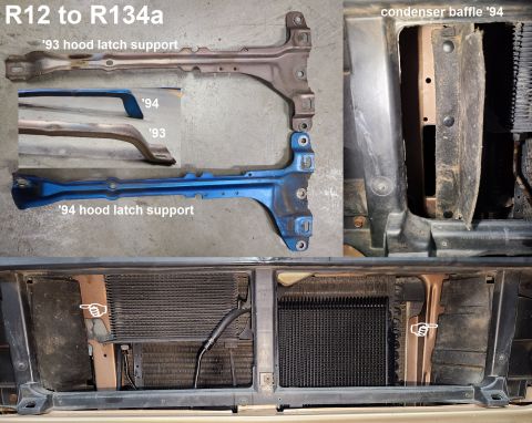 1993 Ford F-250 - In preparation for converting to the '94-96 HFC134a refrigerant system (from a blue donor '94 F150), I swapped the hood latch support, and…