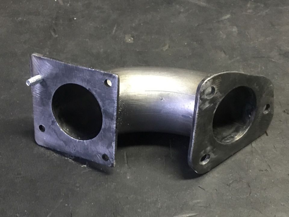 Custom metal exhaust pipe with square and rounded flanges