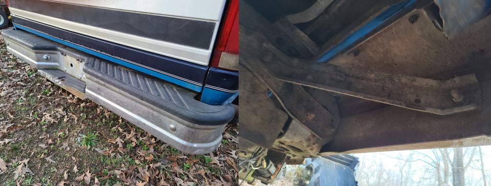 The rear bumper is in fairly-good condition.