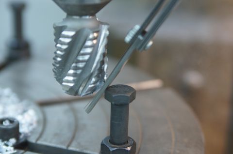 1979 Ford Bronco - Setting cutter for minimum 1/8" material thickness. Had to do this a few times for the different height cuts. the bolt is set up to to…