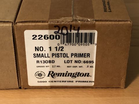1995 Mercury Grand Marquis - A box of Remington No. 1 1/2 Small Pistol Primers is shown, with a handwritten year '2014' visible on top.