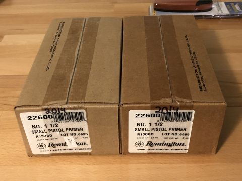 1995 Mercury Grand Marquis - Two boxes of Remington small pistol primers are shown, each labeled with product number 22600 and lot number 6695.