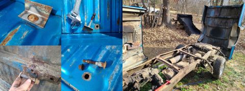 1995 Ford F-150 - After one of the front bed bolts spun, I welded some scrap metal to the heads and used a big adjustable wrench to hold them. The other 4 bo…
