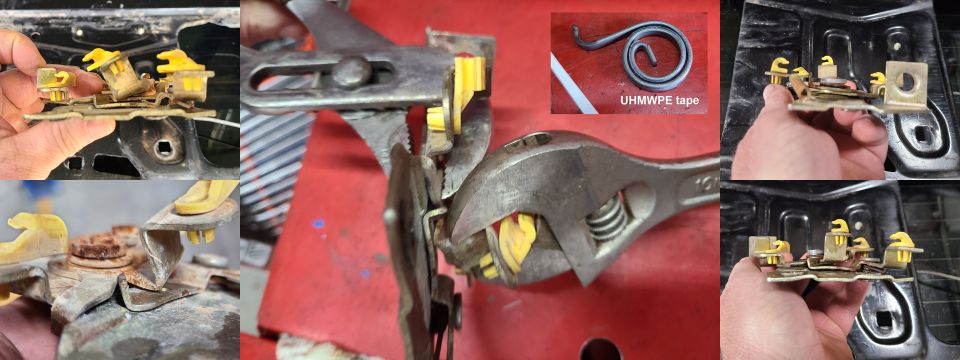 Even after straightening & lubricating the remote control, it still wouldn't move smoothly, which was due to the rusted coil spring. Sandblasting removed the roughness, and a tiny strip of low-friction tape made it slick enough to work.