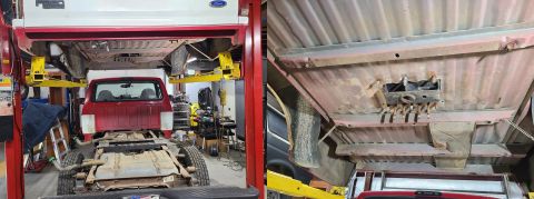 1997 Ford F-250 - After disconnecting the filler necks, wiring, HITCH, and bed bolts, it lifted off. IF THE IMAGE IS TOO SMALL, click it. This page shows how…